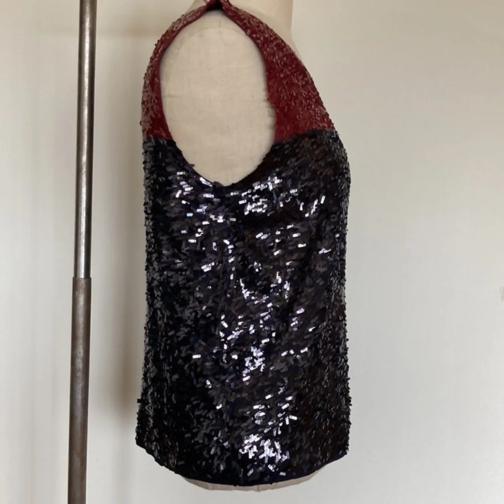 J. Crew Collection sequined sleeveless top, red and black M